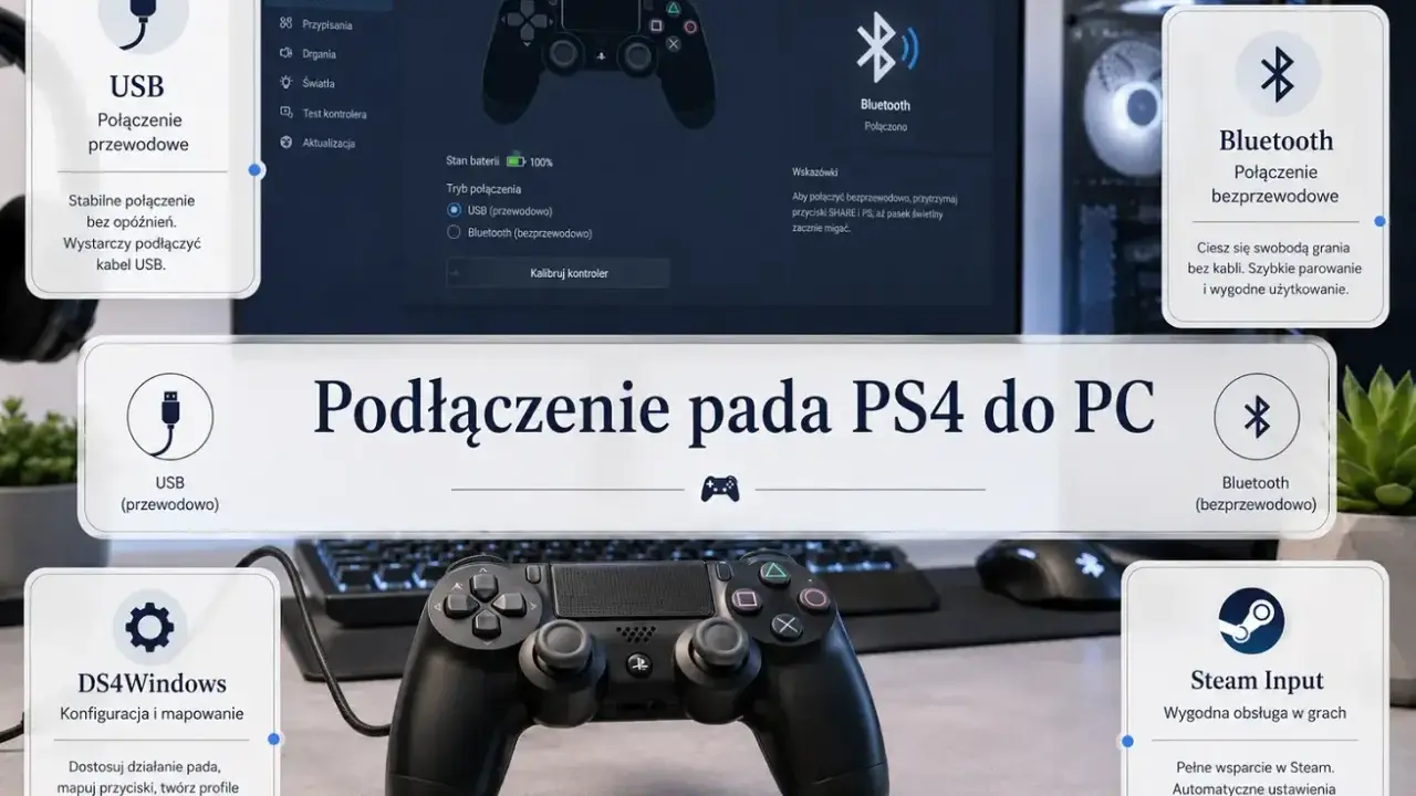 Jak podłączyć PS4 do laptopa? Poradnik pokazuje połączenie USB i Bluetooth, a także konfigurację DS4Windows i Steam Input.