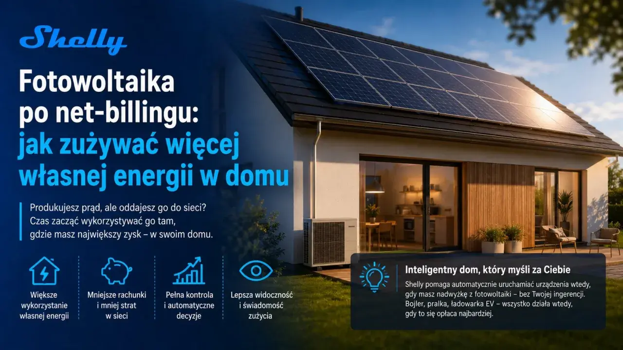Panele fotowoltaiczne na dachu domu, które pomagają zużywać więcej własnej energii, zamiast oddawać ją do sieci.