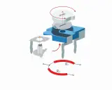 Schemat budowy potencjometru. Pokazuje, jak obracanie pokrętła zmienia opór R1 i R2, regulując napięcie.