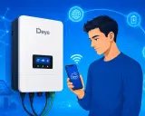 Chłopiec steruje domową instalacją fotowoltaiczną za pomocą aplikacji Deye na smartfonie.