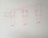 Schemat połączenia szeregowego żarówek. Linie L i N podłączone do pierwszej lampy, a następnie kolejne lampy połączone szeregowo.