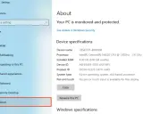 Jak sprawdzić parametry laptopa: ekran "About" w Ustawieniach Windows, pokazuje specyfikacje urządzenia, procesor, RAM i system.