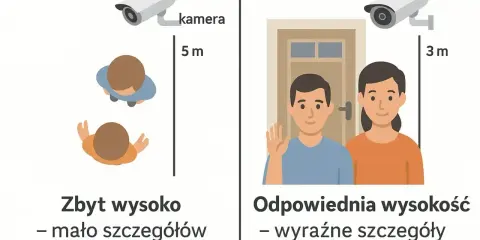 Instrukcja jak uruchomić kamerę wifi: montaż na wysokości 3m zapewnia wyraźne szczegóły, 5m to zbyt wysoko, mało szczegółów.