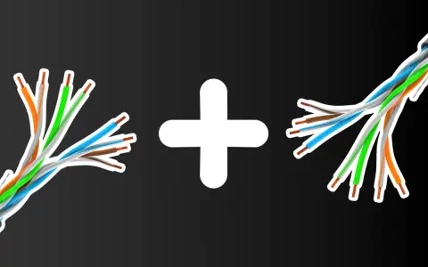 Dwa przecięte kable internetowe połączone białym znakiem plus. Jak połączyć przecięty kabel internetowy?