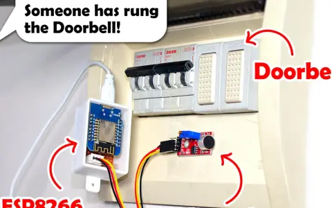 Jak podłączyć dzwonek: moduł ESP8266 i mikrofon przy skrzynce z bezpiecznikami.