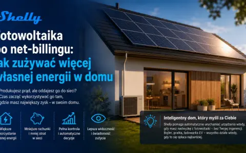 Panele fotowoltaiczne na dachu domu, które pomagają zużywać więcej własnej energii, zamiast oddawać ją do sieci.