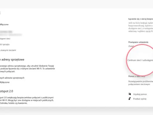 Ustawienia Wi-Fi: włączone, dostępne sieci, centrum sieci i udostępniania. Zarządzaj połączeniami ip wifi.