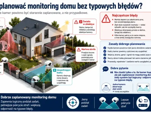 Planowanie systemów inteligentnego budynku: rozmieszczenie kamer, by uniknąć błędów, martwych stref i zapewnić pełne pokrycie.