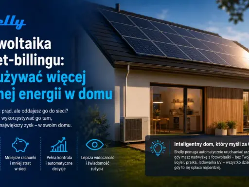 Panele fotowoltaiczne na dachu domu, które pomagają zużywać więcej własnej energii, zamiast oddawać ją do sieci.