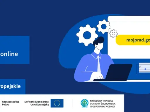 Grafika informuje, jak wypełnić wniosek Mój Prąd 6.0. Sprawdź status swojego wniosku online na mojprad.gov.pl.
