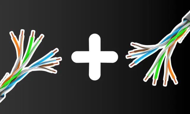 Dwa przecięte kable internetowe połączone białym znakiem plus. Jak połączyć przecięty kabel internetowy?