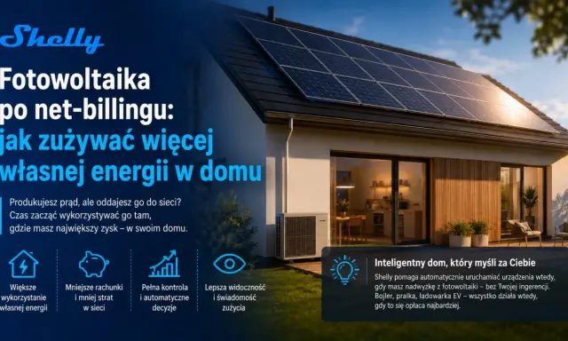 Panele fotowoltaiczne na dachu domu, które pomagają zużywać więcej własnej energii, zamiast oddawać ją do sieci.