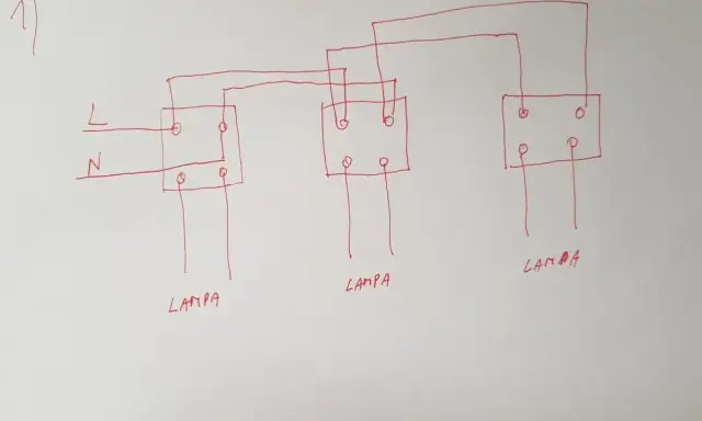 Schemat połączenia szeregowego żarówek. Linie L i N podłączone do pierwszej lampy, a następnie kolejne lampy połączone szeregowo.